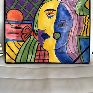 Colorful Abstract Face Art Plate
